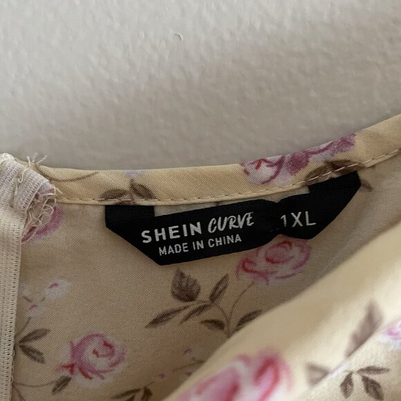 SHEIN Curve Women 1XL Yellow Ditsy Floral Unity Asymmetrical Ruffle Cami Dress - Picture 6 of 10